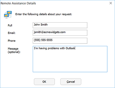 Remote Assistance Request Dialog