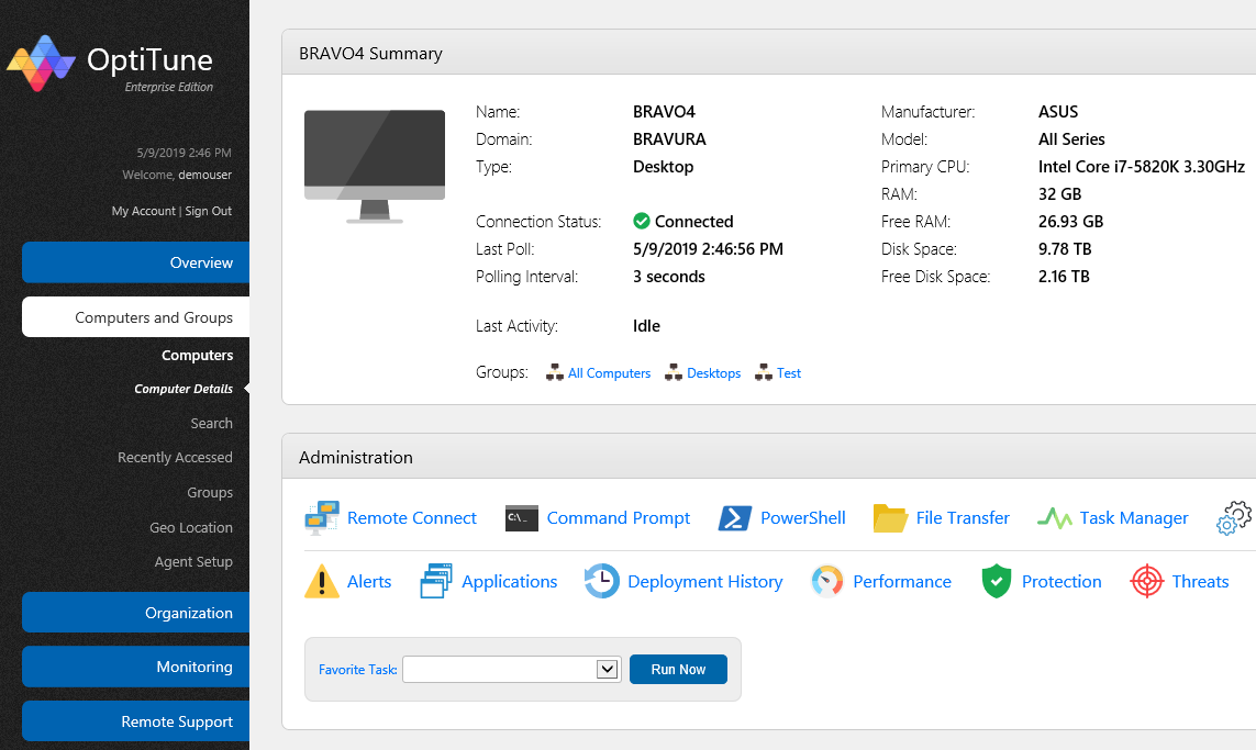 Optiware Software Screen OptiTune - Bravura Software