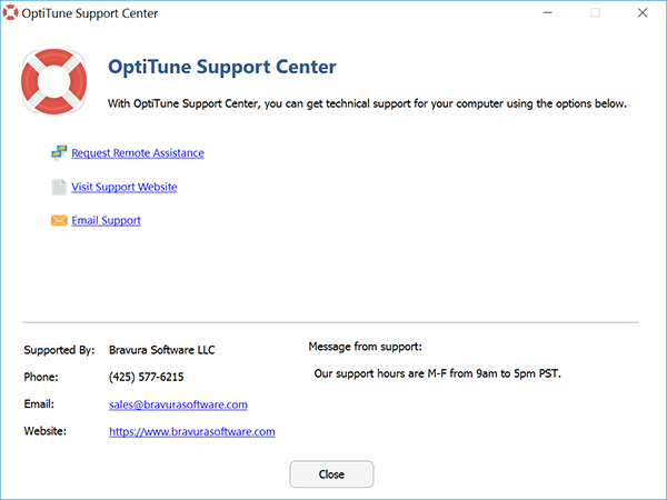 Support Center Window